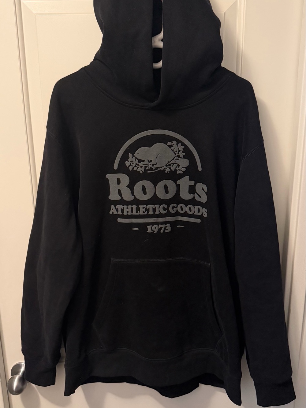 Roots Black Crewneck Hoodie with Gray Athletic Logo